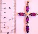 5 olive shape purple cz synthetic stone forming fashion cross pendant with a rounded clear cz stone embedded at center
