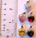 A heart shape color cz synthetic stone embedded fashion heart love cz pendant with a mini clear cz stone embedded on top, assorted color randomly pick 