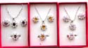 Assorted cz embedded assorted design fashion necklace, earring and ring heart love jewelry box set