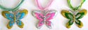 Assorted color multi string fashion necklace with butterfly design fashion pendant