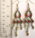 Indian style red bead fashion earring with flower moon dangle and fish hook for convenience fit 