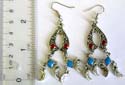 Red beaded fashion fish hook earring with blue beaded moon dangle 