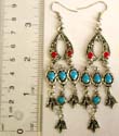Red beaded fashion fish hook earring with blue beaded multi leaf design dangle 
