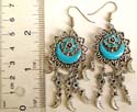Blue beaded moon flower design fashion fish hook earring with multi flower moon dnagle hanging on bottom 