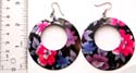 Fish hook fashion earring with black and red flower decor cut-out double circle design 