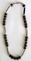 Industrial fashion necklace with multi black in color long link metal and brown wooden beads chain 