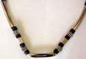 Multi black in color long link metal, color beads and Bali silver beads forming industrial fashion necklace, assorted color 