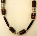 Multi black in color long link metal, double brown color beads and Bali silver beads forming industrial fashion necklace