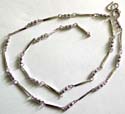 Multi mini pearl beads and long link metal chain forming fashion necklace