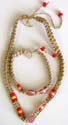 Orange and yellow beads embedded fashion hemp strip necklace and bracelet set