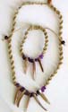 Fashion hemp string necklace and bracelet set with multi purple agate stone and spiky seashell pattern in middle