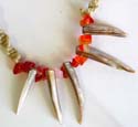 Fashion hemp string necklace and bracelet set with multi red agate and spiky seashell pattern set in middle