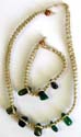 Fashion hemp string necklace and bracelet set with green agate stone embedded in middle, bead loop to close