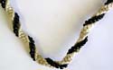 Multi mini black beads and hemp string twisted forming fashion necklace and bracelet set, bead and double loop to close