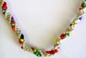 Assorted color beads twisted with hemp string forming fashion necklace and bracelet set, bead and double loop to close