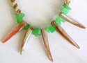 Fashion hemp string necklace and bracelet set with multi green agate stone and spiky seashell pattern set in middle