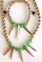 Fashion hemp string necklace and bracelet set with multi green agate stone and spiky seashell pattern set in middle