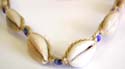Multi genuine seashell and blue beads forming fashion hemp string necklace and bracelet set, bead and double loop to fit 