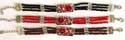 Multi color beads forming 3-strings Tibetan fashion bracelet with multi red cz forming flower pattern set in middle