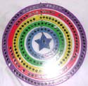 Assorted color circle wooden mobile with assorted pattern design rotating center 
