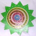 Assorted color comet wooden mobile with circle pattern design rotating center 