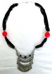 Tibetan style fashion necklace, black strings with metal pendant 