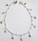 Heartl pattern sterling silver anklet with a mini bell attached at the end