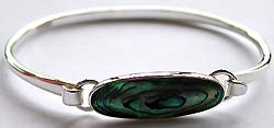 Sterling silver fashion bangle with horizontal oval shape abalone seashell in middle