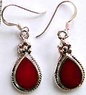 Sterling silver earring with tear-drop shape red carnelian stone