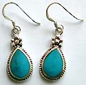 Sterling silver earring with tear-drop shape turquoise stone