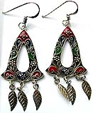 Assorted enamel colored central-empty church bell motif sterling silver earring holding leaf pattern on bottom