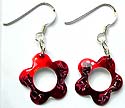 Central-empty red and black enamel colored snowflake motif sterling silver earring 