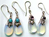 Fish hook sterling silver earring with assorted color beaded white faux stone