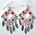 Assorted enamel colored central-empty sterling silver earring holding oval pattern on bottom