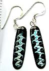Enamel black with blue stream snowboard motif sterling silver earring with fish hook