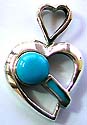 ImitationTurquoise stone embedded heart pattern sterling silver pendant 