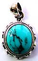 Sterling silver pendant with oval shape blue turquoise stone embedded