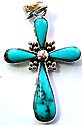 Blue turquoise stone embedded cross pattern sterling silver pendant