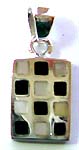 Square shape white or black color seashell embedded retangular pattern sterling silver pendant