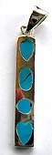 Long strip pattern Sterling silver pendant beaded with 4 different shape turquoise stone