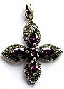 4 amethyst stone and multi marcasites forming cross flower pattern sterling silver pendant embedded