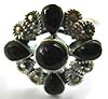 5 onyx stone and multi marcasites forming flower pattern sterling silver ring 