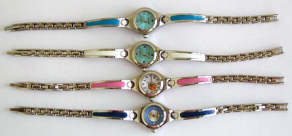 Thin band fashion bracelet watch with enamel color decor on both sides