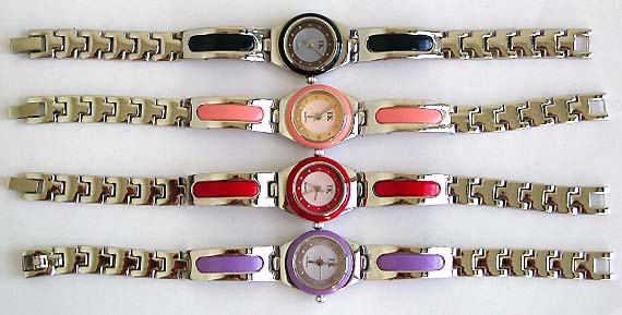 Thick band fashion bracelet watch with enamel color decor on both sides