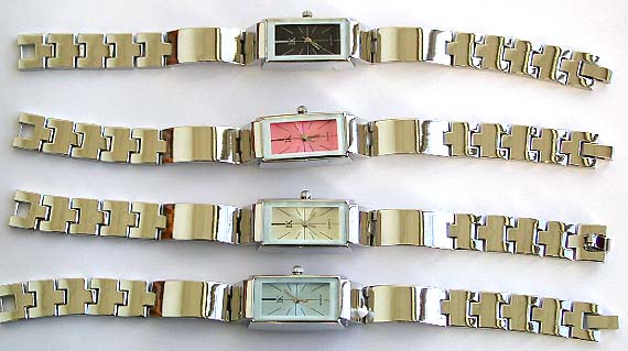 Fashion bracelet watch with long rectangular clock face design