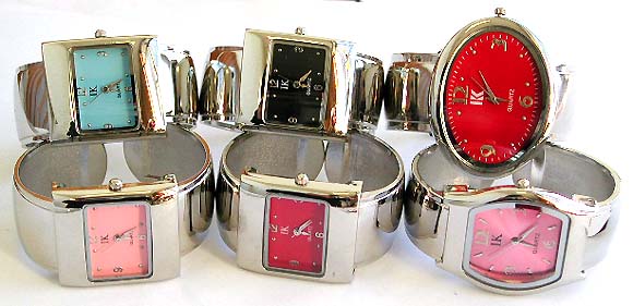 Assorted clock face design fashion wide band bangle watch