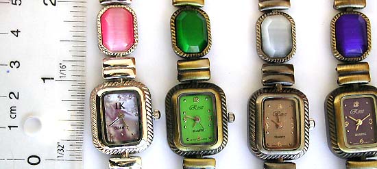 Accessory gift trend copper color fashion bracelet watch with 2 cat eye stone