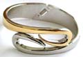 Gold and silver two-tones fashion bangle with curvy pattern decor at center 