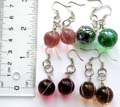 Double loop fashion earring with wired-in assorted color bead suspended on bottom, fish hook end for convenience closure