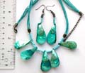 Multi strings greenish fashion beaded necklace with 5 seashell pendants seashell earring set